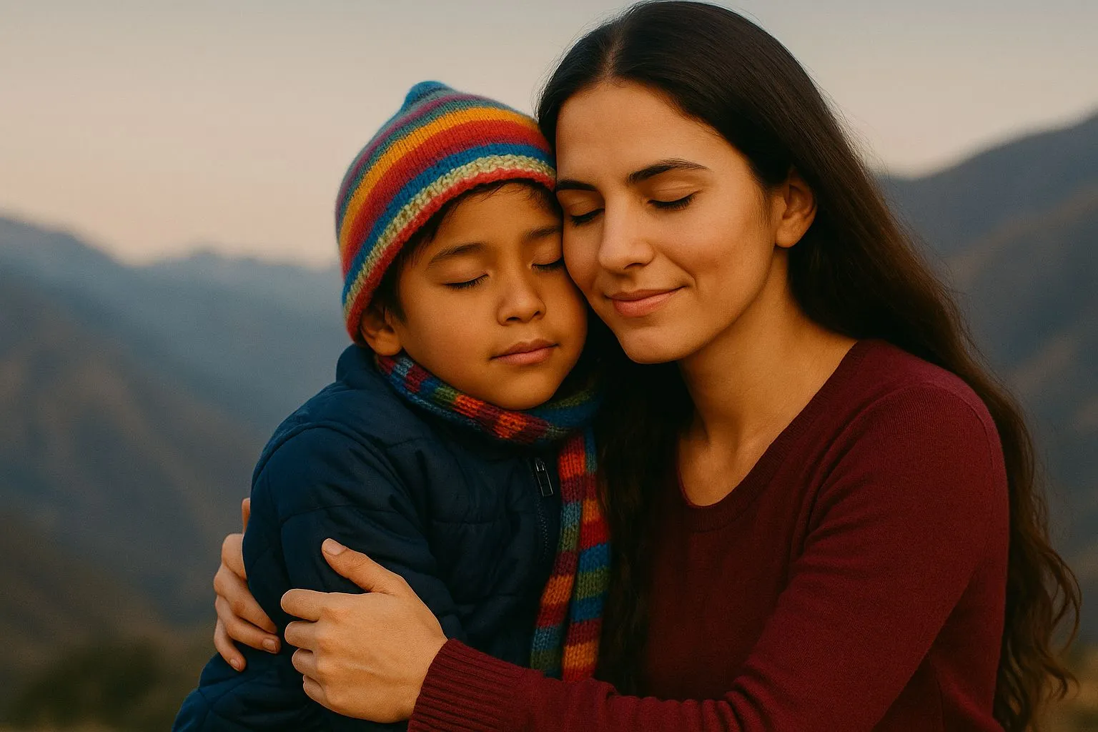 Mom hug with her son